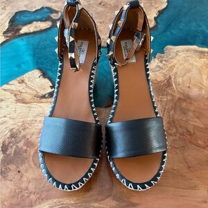 Valentino Lounge Black Sandals with White Stitching